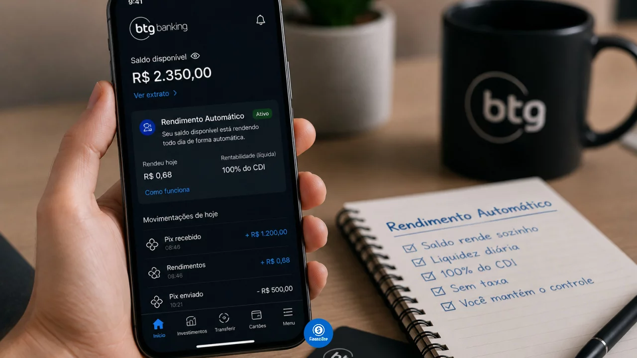 Rendimento Automático BTG Banking: saldo parado na conta começa a render sozinho?
