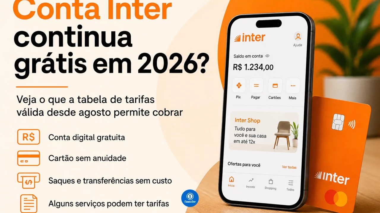 Conta Inter continua grátis em 2026? Veja o que a tabela de tarifas válida desde agosto permite cobr