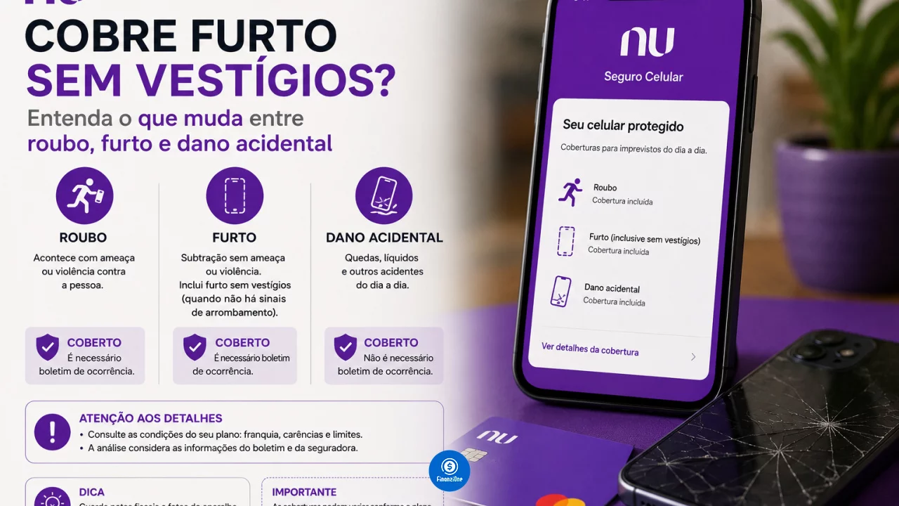 Nu Seguro Celular cobre furto sem vestígios? Entenda o que muda entre roubo, furto e dano acidental