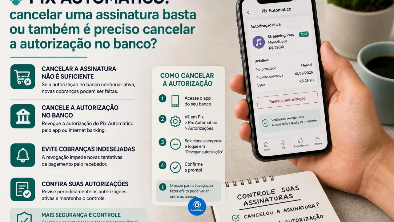 Pix Automático: cancelar uma assinatura basta ou também é preciso cancelar a autorização no banco?