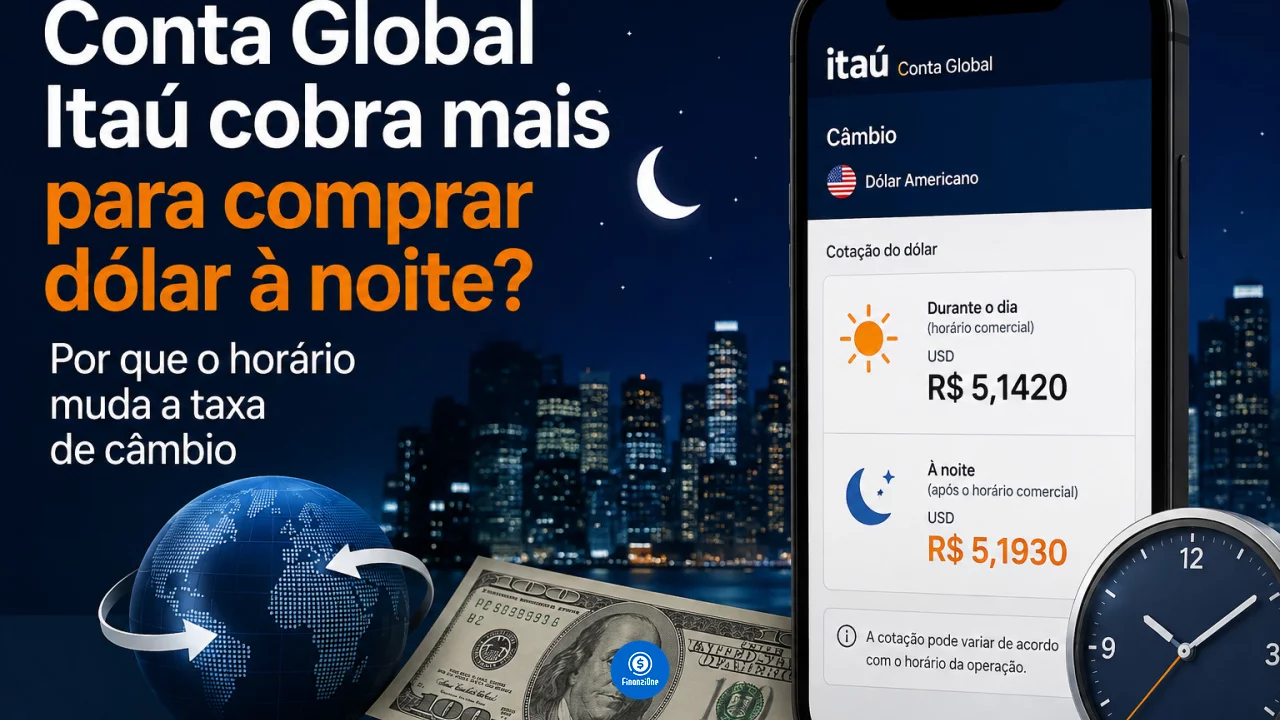 Conta Global Itaú cobra mais para comprar dólar à noite? Por que o horário muda a taxa de câmbio