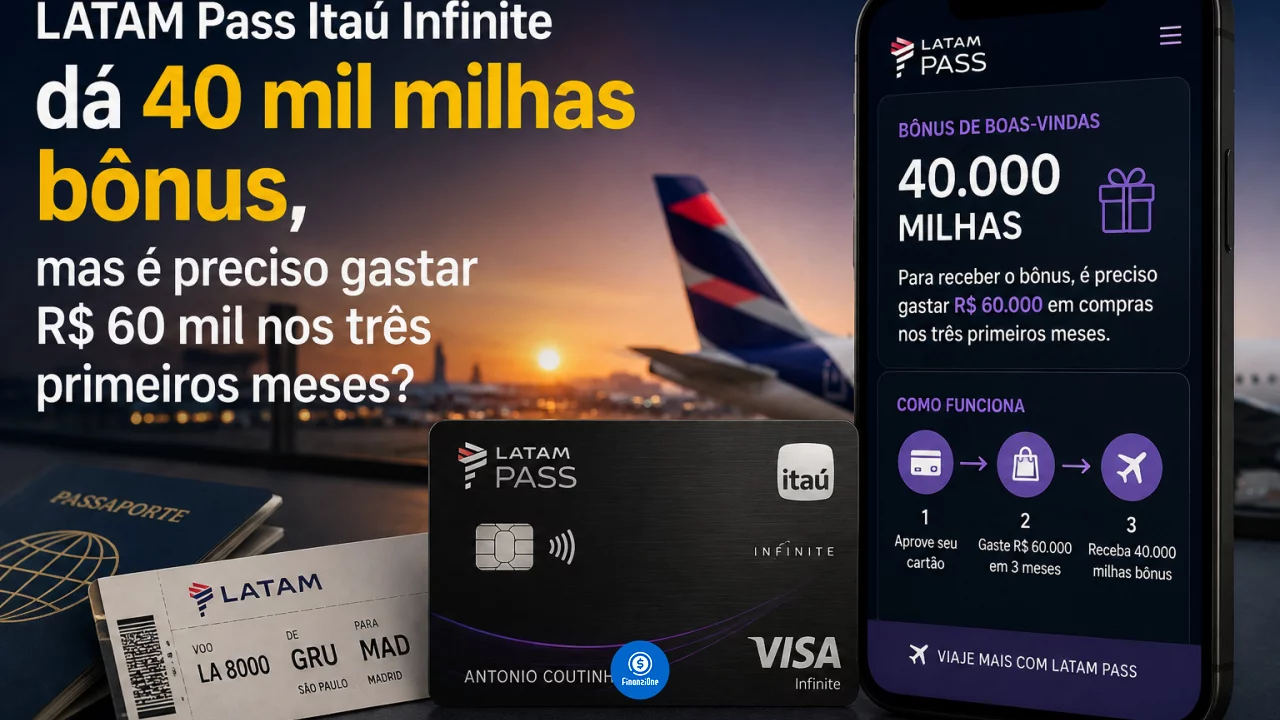 LATAM Pass Itaú Infinite dá 40 mil milhas bônus, mas é preciso gastar R$ 60 mil nos três primeiros m