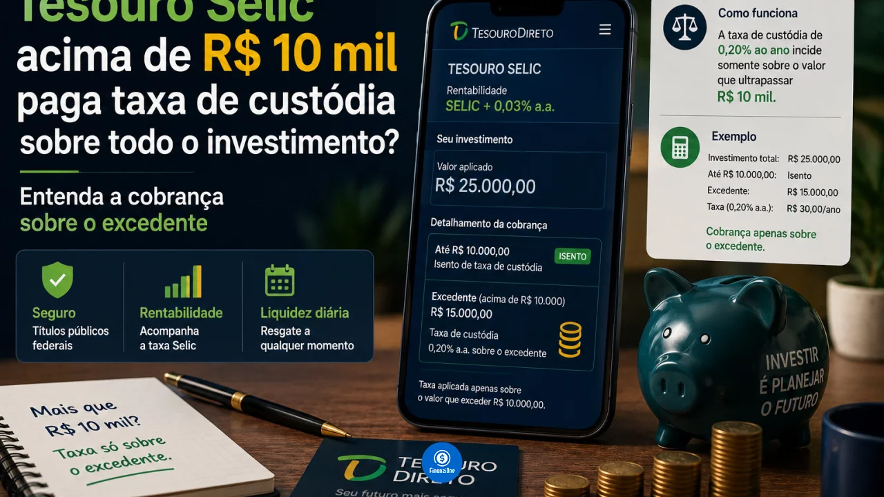 Tesouro Selic acima de R$ 10 mil paga taxa de custódia sobre todo o investimento? Entenda a cobrança