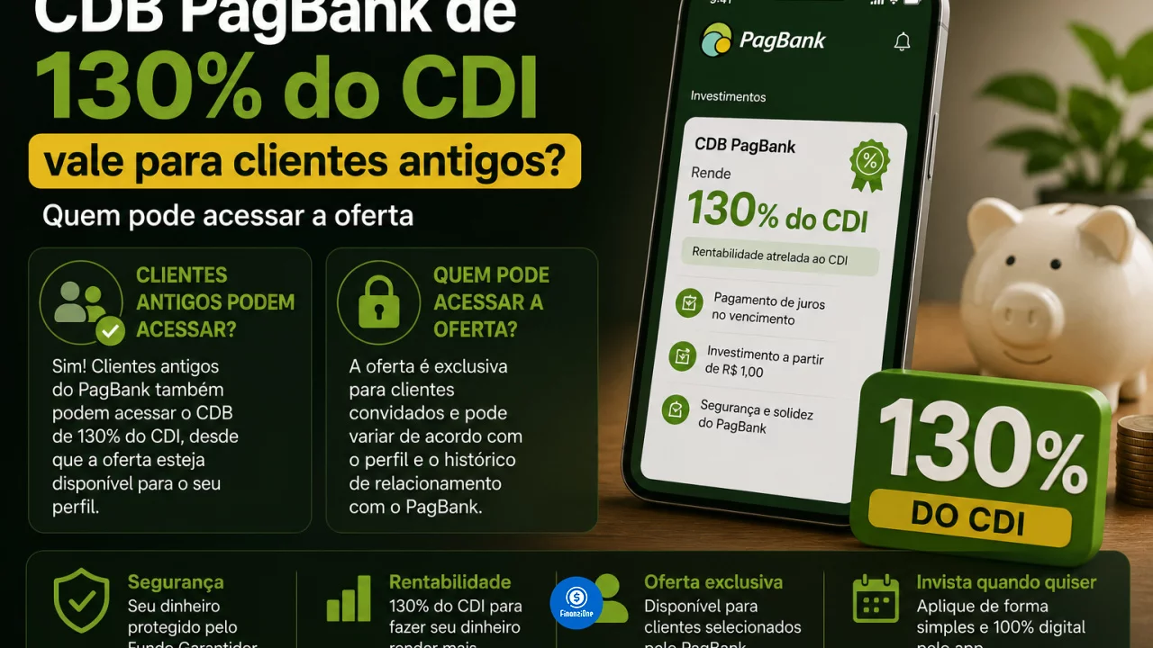 CDB PagBank de 130% do CDI vale para clientes antigos? Quem pode acessar a oferta