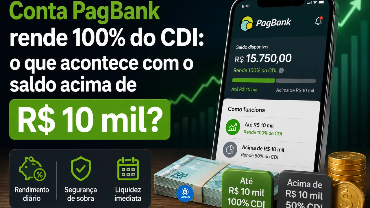 Conta PagBank rende 100% do CDI: o que acontece com o saldo acima de R$ 10 mil?