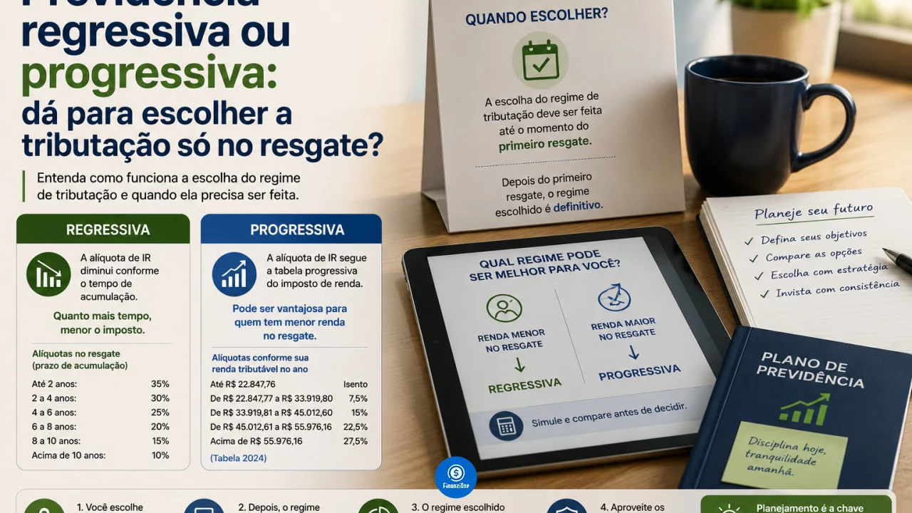 Previdência regressiva ou progressiva: dá para escolher a tributação só no resgate?