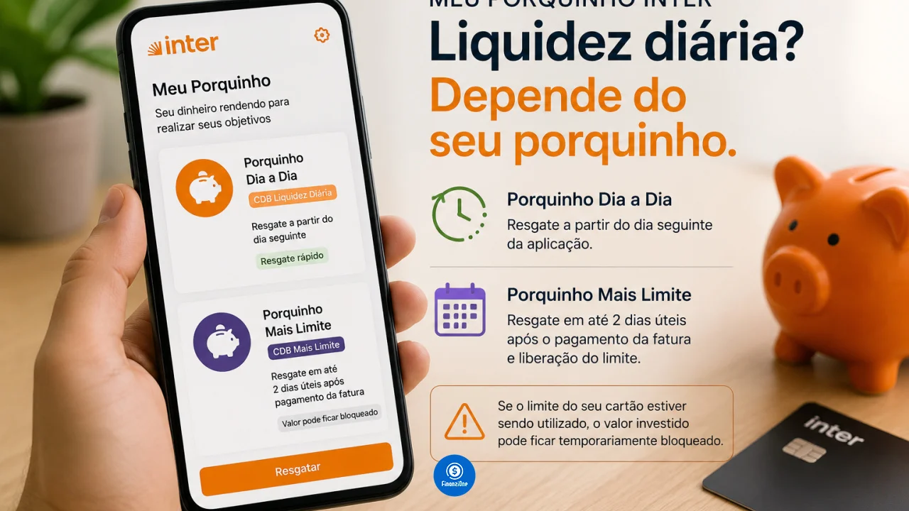 Meu Porquinho Inter tem liquidez diária? Quando o resgate pode levar até 2 dias úteis