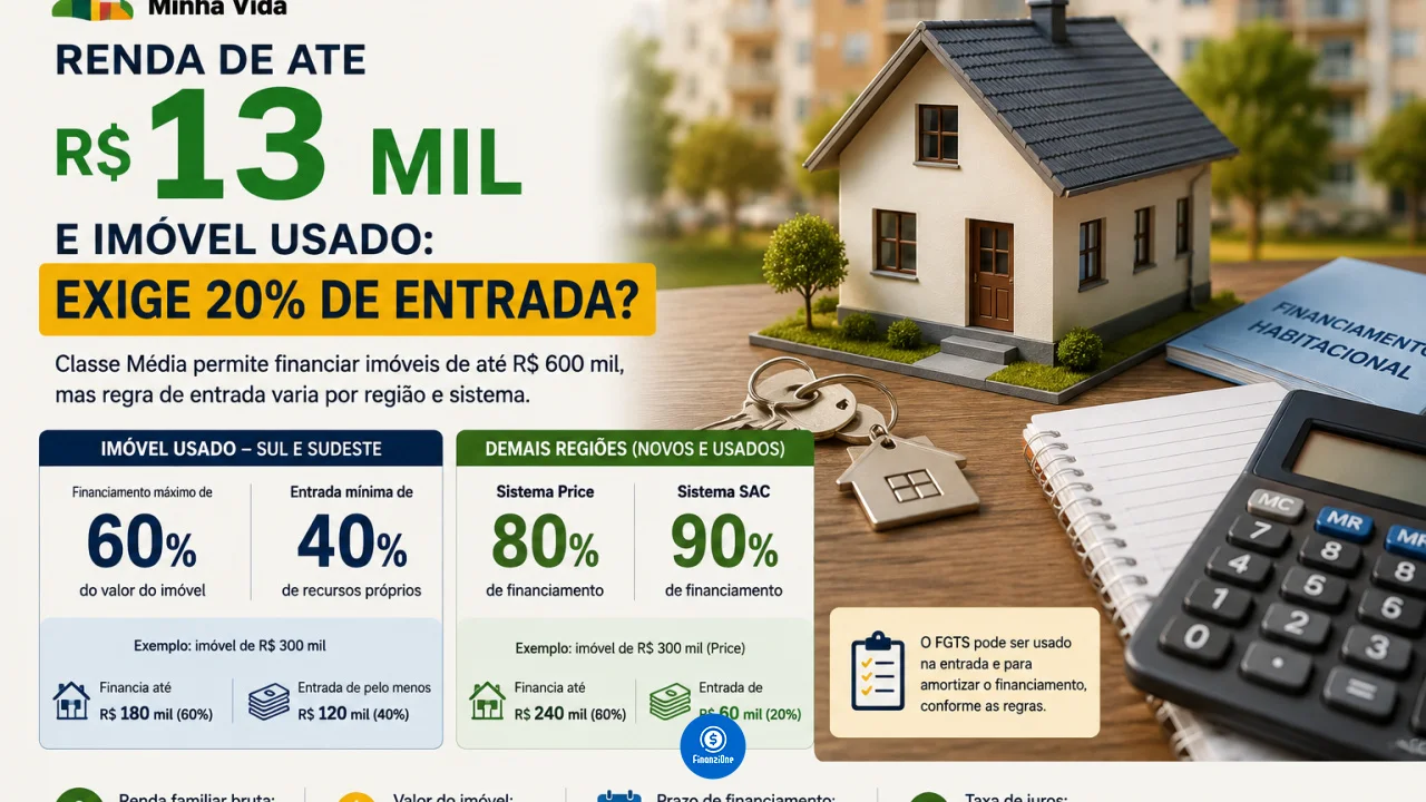 Minha Casa, Minha Vida para renda de R$ 13 mil exige 20% de entrada no imóvel usado?