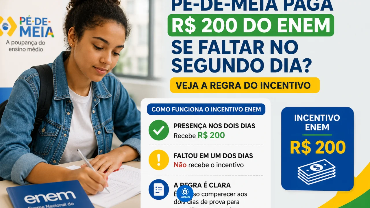 Pé-de-Meia paga R$ 200 do Enem se faltar no segundo dia? Veja a regra do incentivo