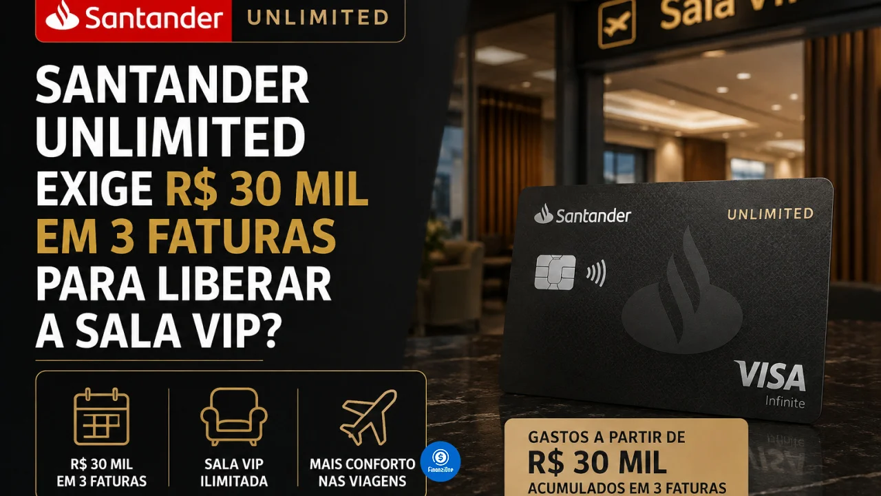 Santander Unlimited exige R$ 30 mil em 3 faturas para liberar a sala VIP?